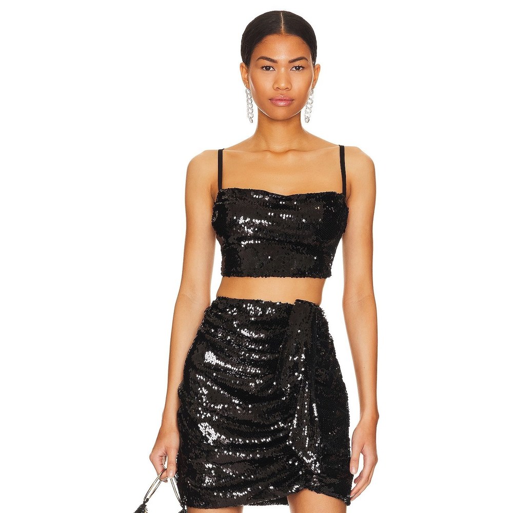 New OW Collection Sequin Top in Black Glitter crop tank